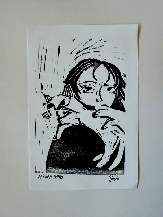 My Best Friend Linoleum Print