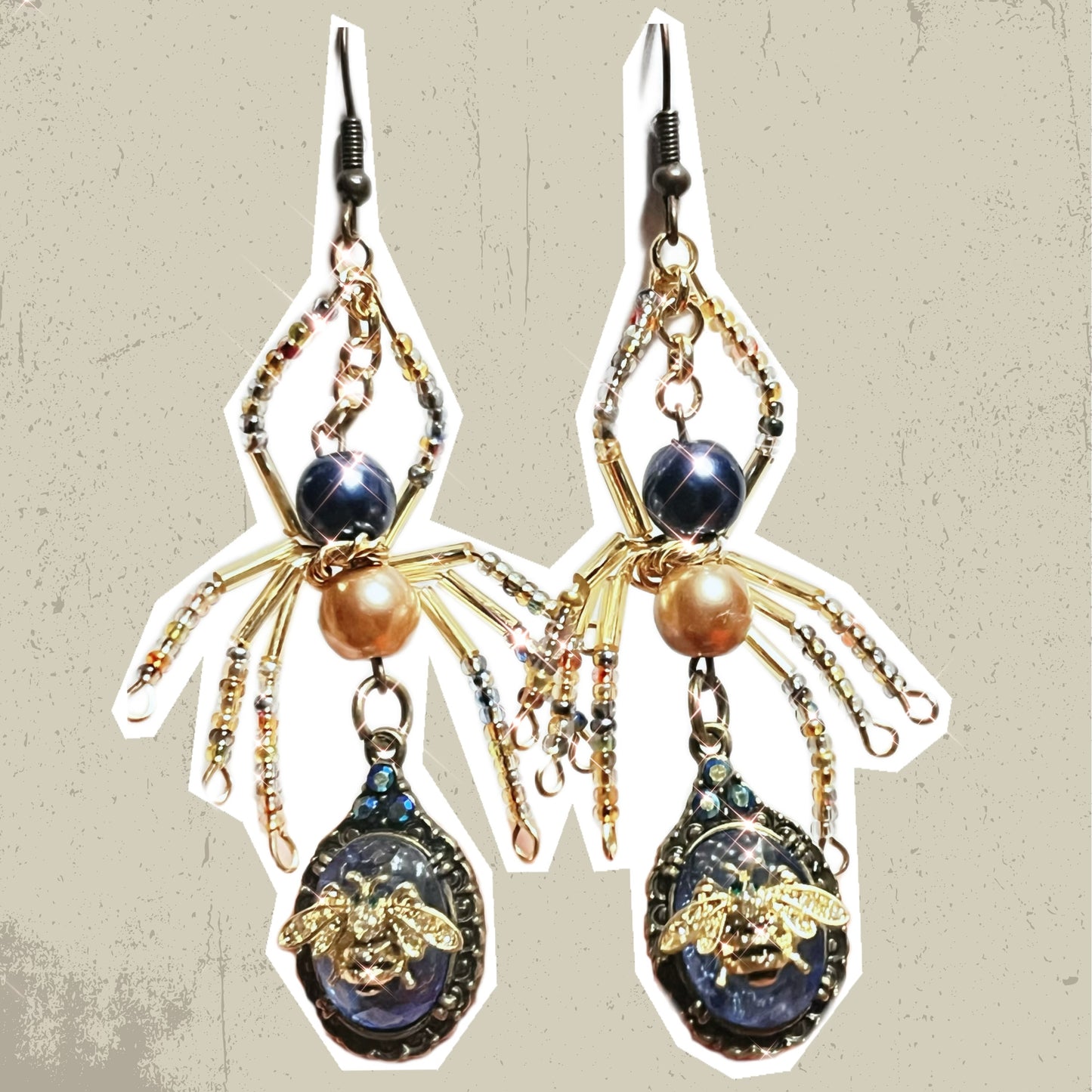 Gilded Honeybee Spider Earrings