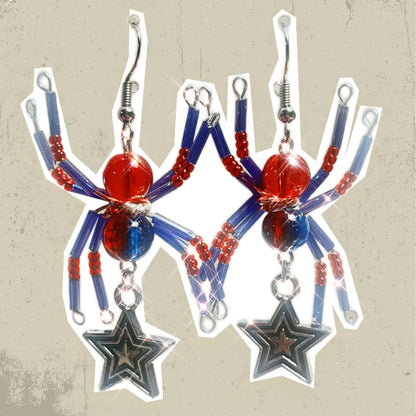 Carmine & Cobalt Spider Earrings