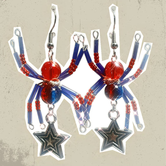 Carmine & Cobalt Spider Earrings