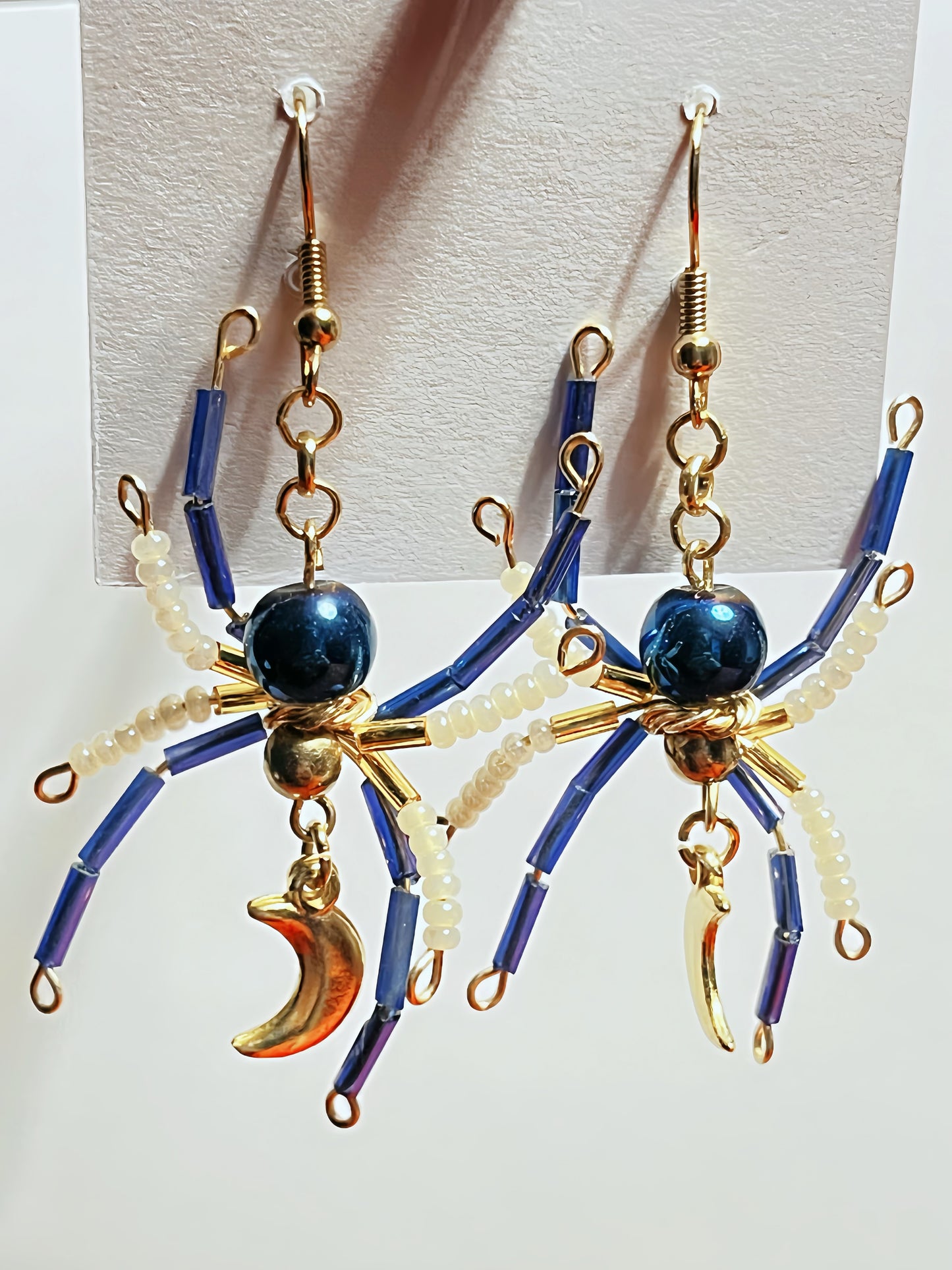 Midnight Crescent Moon Spider Earrings