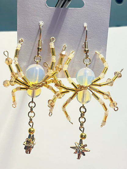 Golden Starburst Spider Earrings
