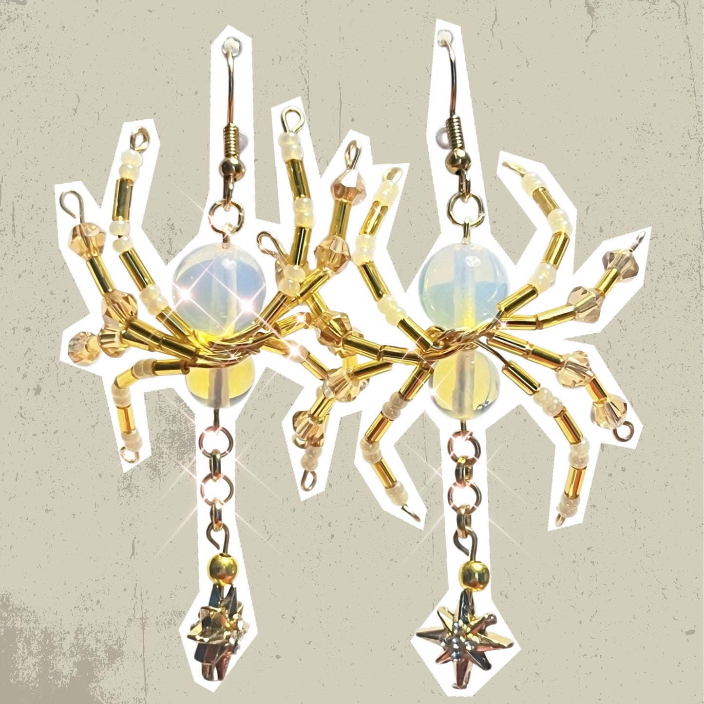 Golden Starburst Spider Earrings
