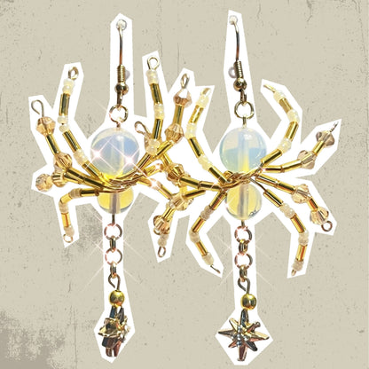 Golden Starburst Spider Earrings