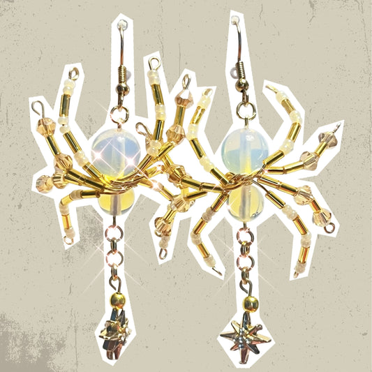 Golden Starburst Spider Earrings