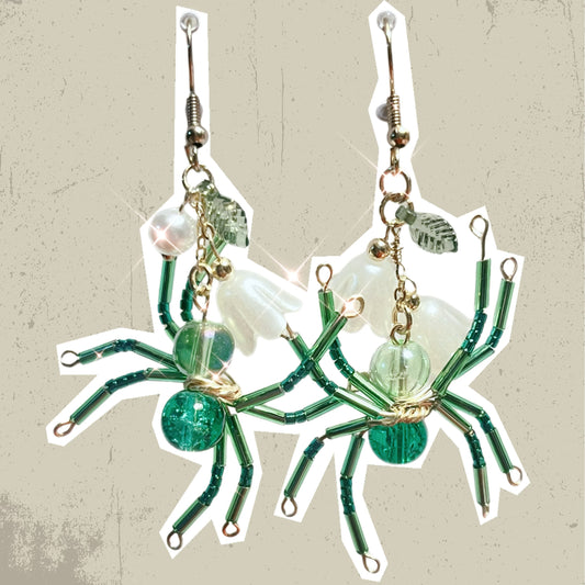 Viridian Bloom Spider Earrings