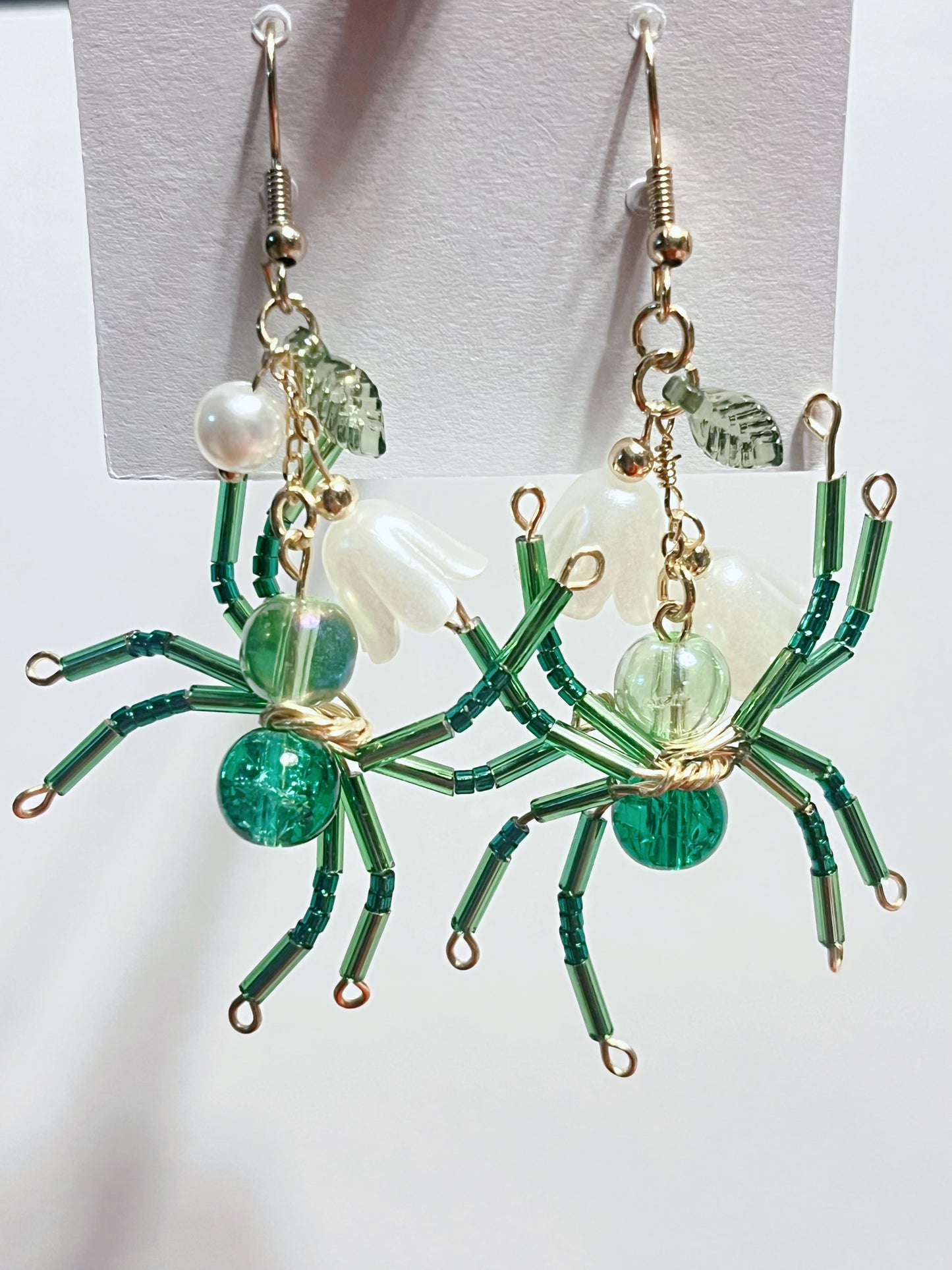 Viridian Bloom Spider Earrings