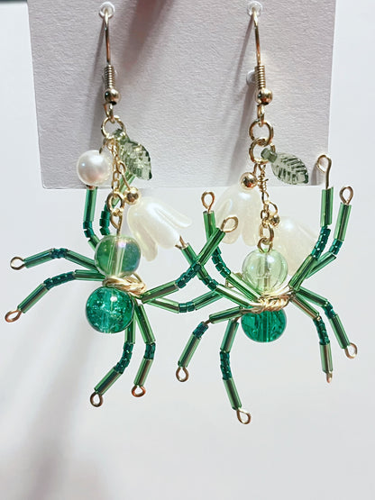 Viridian Bloom Spider Earrings