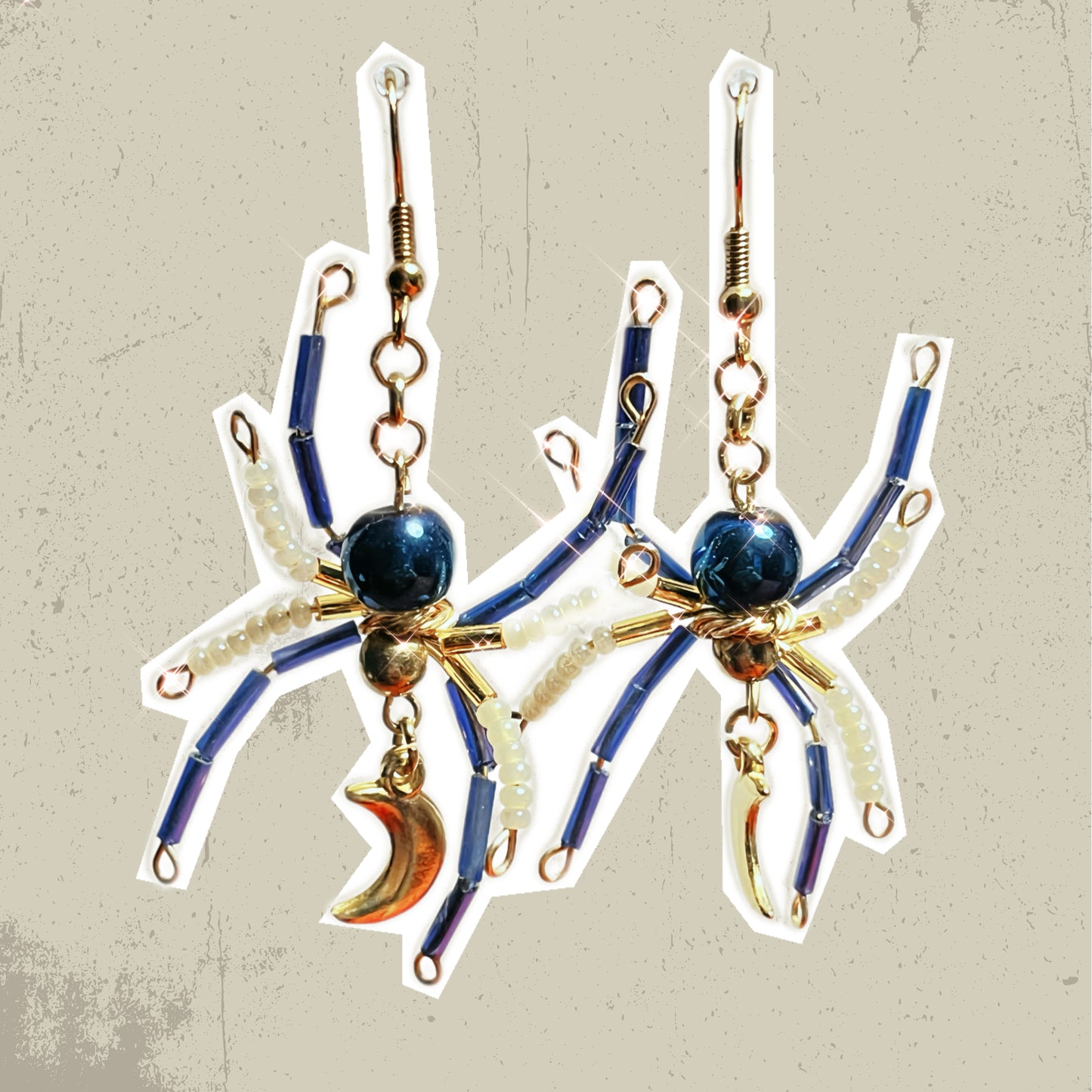 Midnight Crescent Moon Spider Earrings