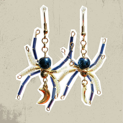 Midnight Crescent Moon Spider Earrings