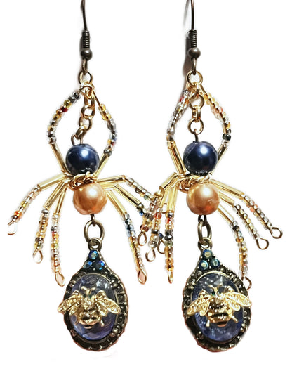 Gilded Honeybee Spider Earrings