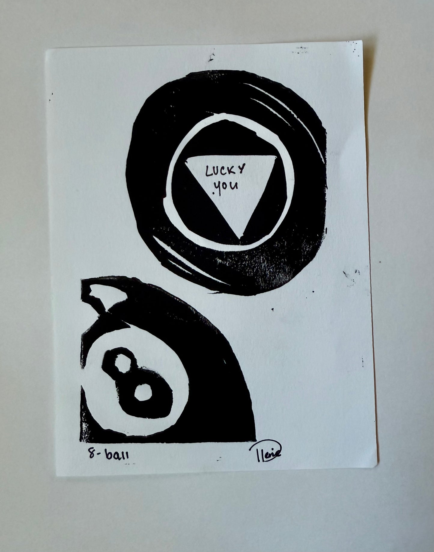 8 Ball Linoleum Print