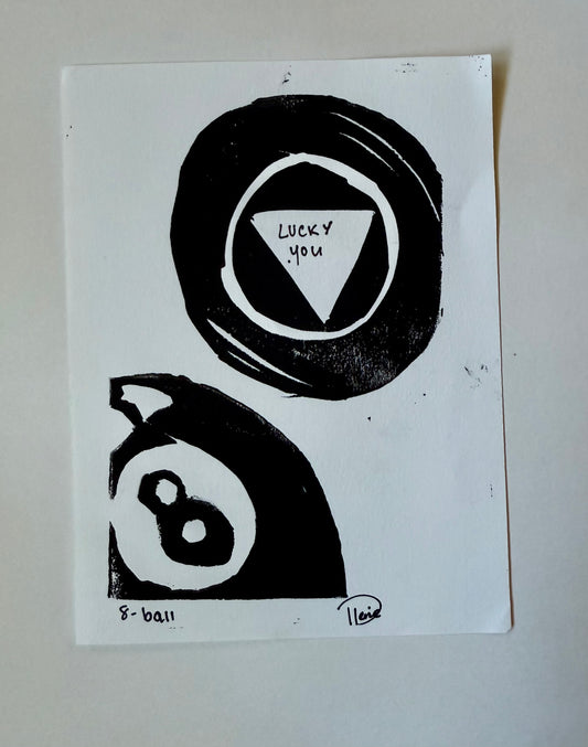 8 Ball Linoleum Print