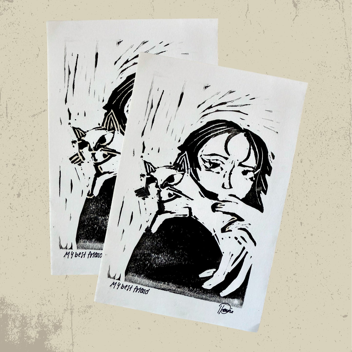 My Best Friend Linoleum Print