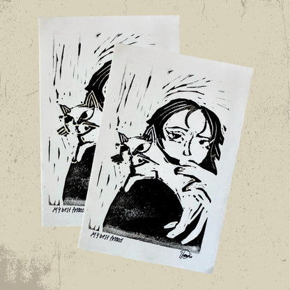 My Best Friend Linoleum Print