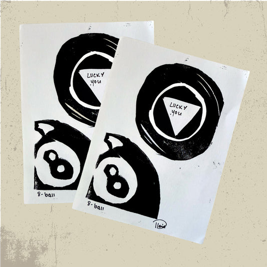 8 Ball Linoleum Print